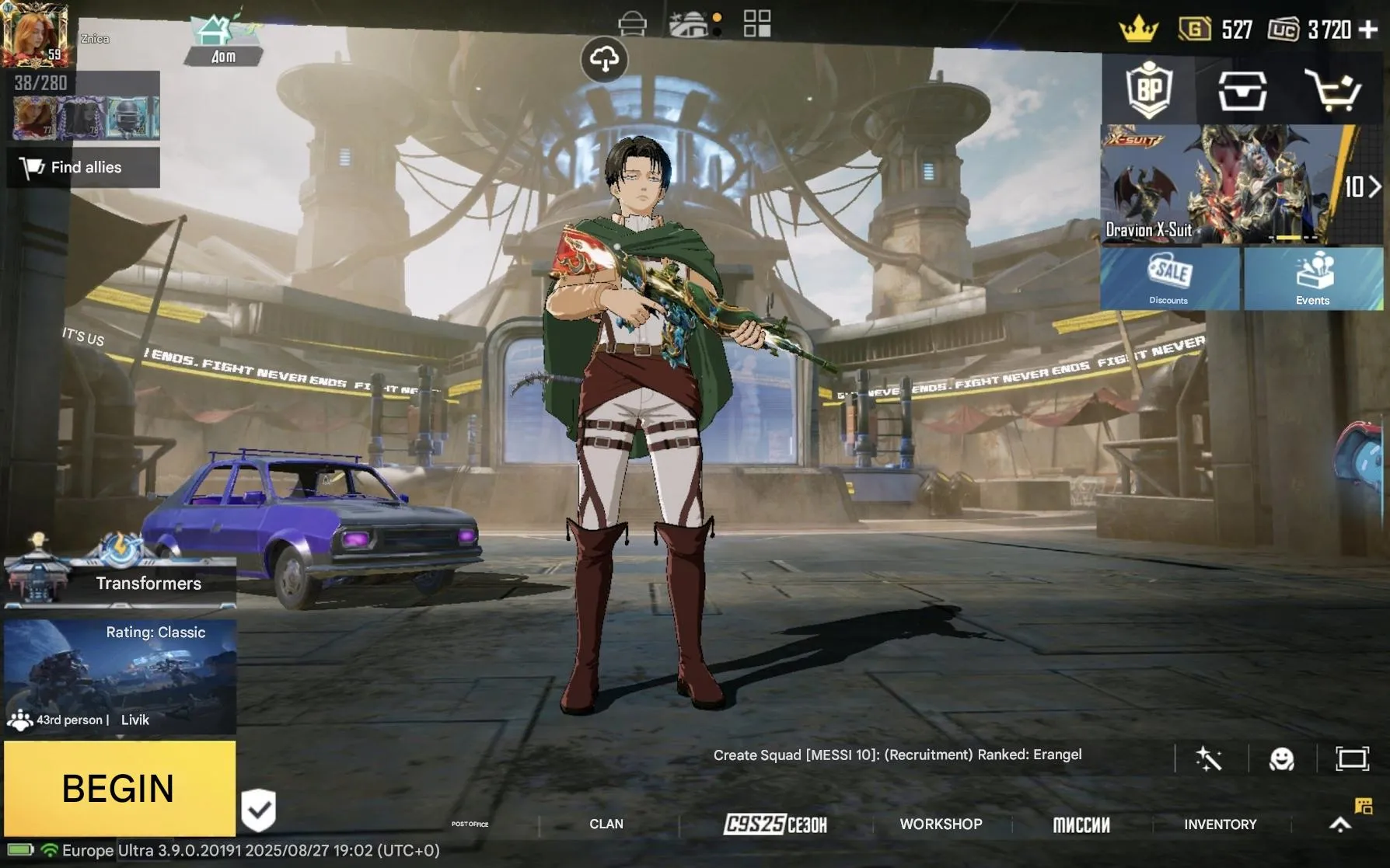 PGM275 Gold Suit, 2 Mythic Backpacks, M416 Bursting Roar Lv.4, 30+ Mythics, 16 Evo Guns, Full Metro, 10+ Killchats (G)